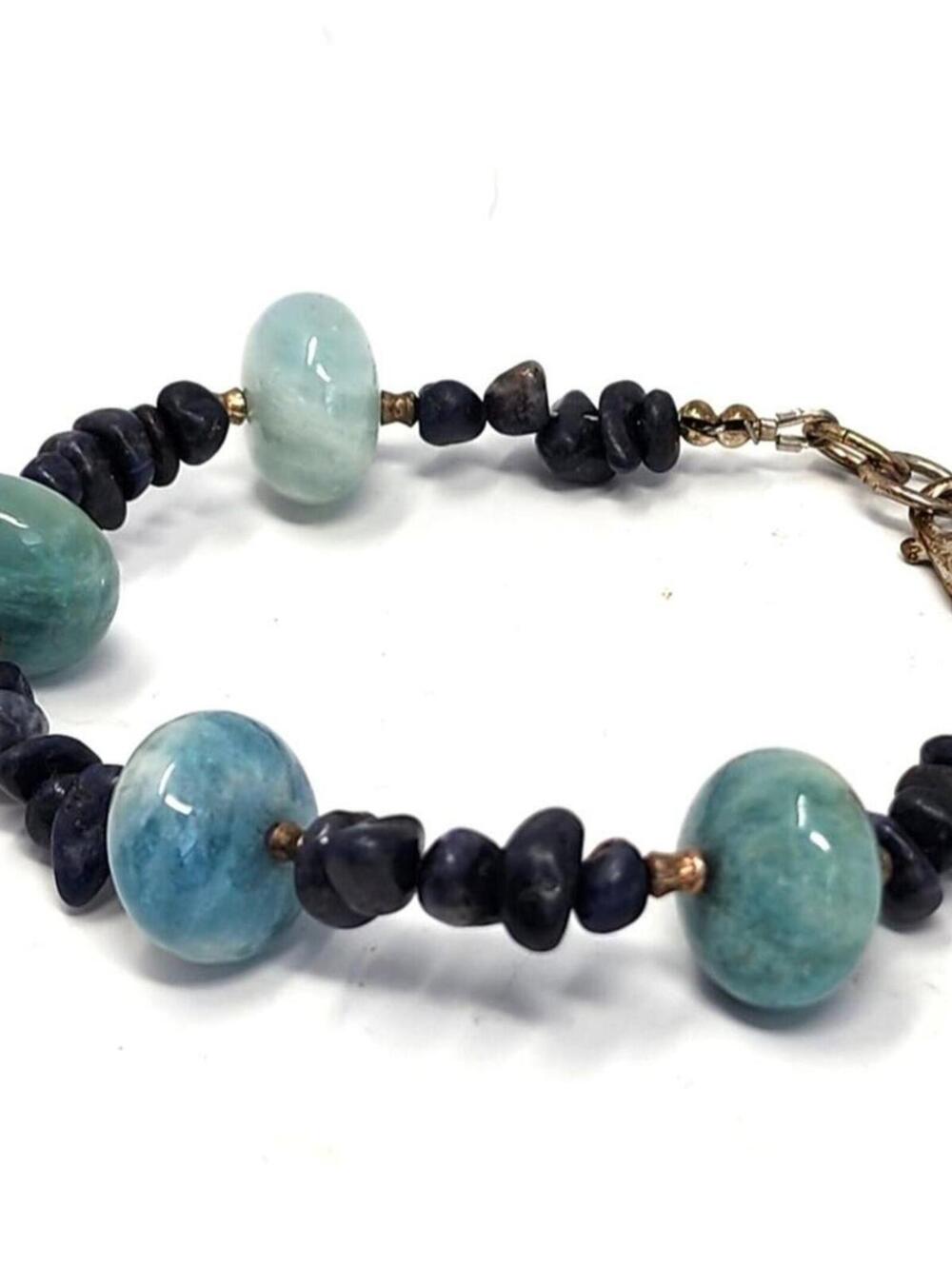 Genuine Sapphire & Aquamarine Silver Tribal Navajo Bracelet